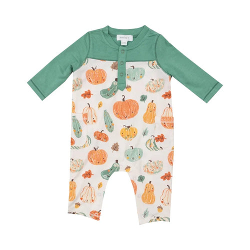 Angel Dear - Romper W/ Contrast Sleeve - Crayon Pumpkins (9144378392884)