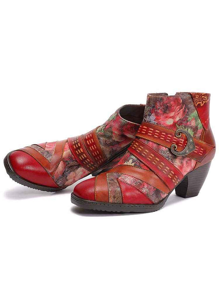Annika Flower Handmade Leather Ankle Boots