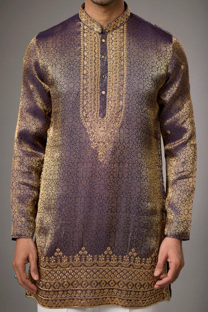 Luxury Regal Brocade Ethnic Kurta – Side View | Mahavir NX