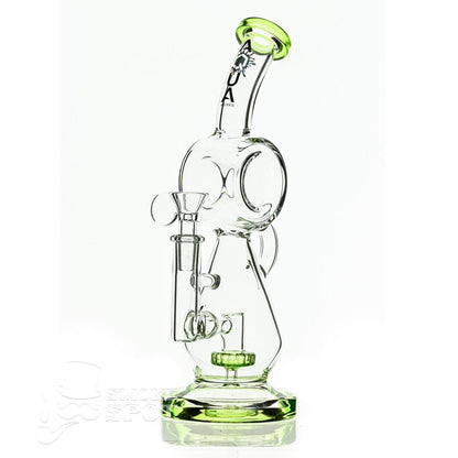 Aqua Glass hour glass with disc perc slime green - Smoke Spot Smoke Shop