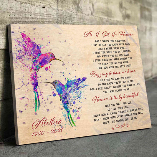 As I Sit In Heaven Memorial Hummingbird Print, Custom Canvas Wall Art