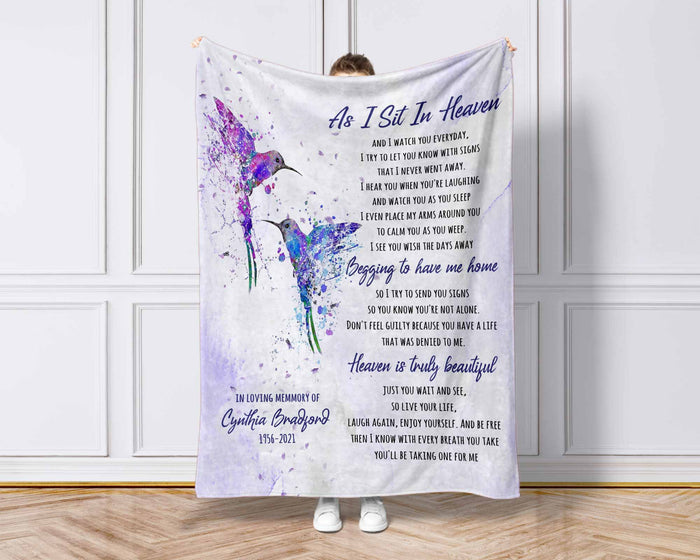 As I Sit In Heaven Poem Memorial Blankets, In Loving Memory Blankets, Sympathy Throw Blankets For Funeral