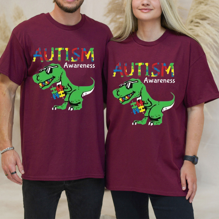 "Ausome Dino" Colorful Autism Tee – Cute Dinosaur Graphic Shirt