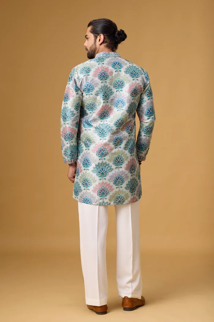 Azure Bloom Kurta Pajama Set for Men – Front View | Mahavir NX