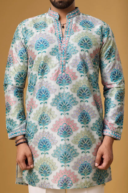 Botanical Print Jacquard Ethnic Kurta Set – Side View | Mahavir NX