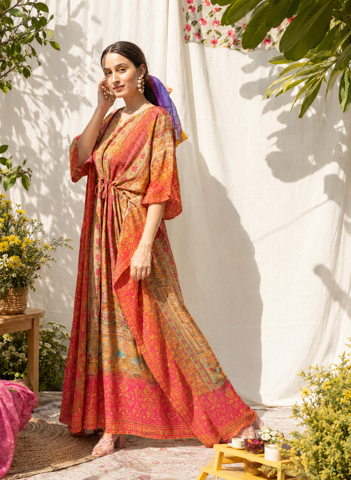 Banarasi Orange Long Kaftan