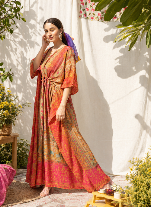 Banarasi Orange Long Kaftan