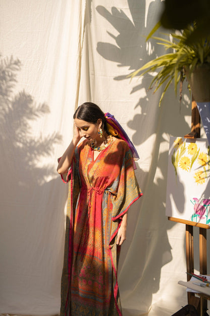 Banarasi Orange Long Kaftan