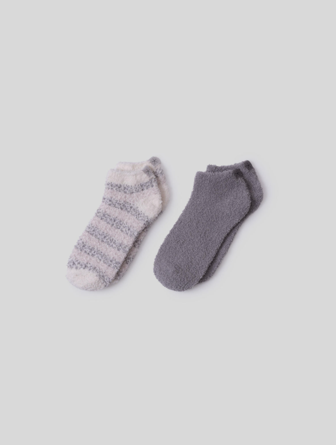 Barefoot Dreams Ankle Sock Set Stripe Dove Gray Loungewear in at Wrapsody