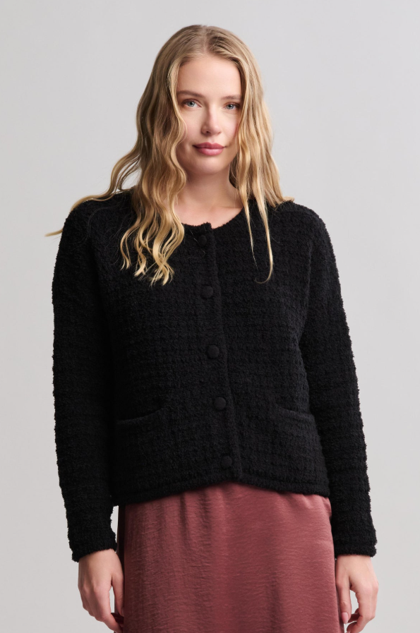 Barefoot Dreams Button Cardigan Black Outerwear in S at Wrapsody