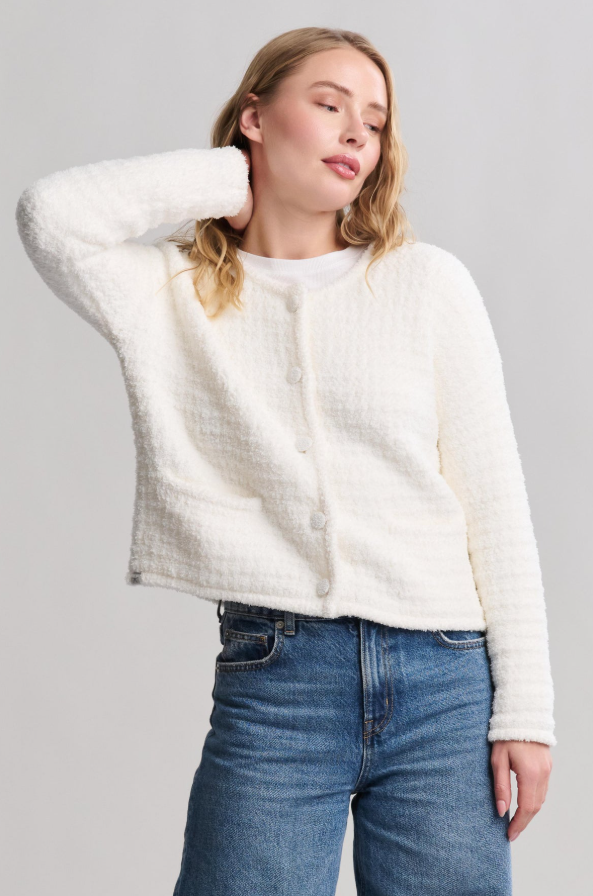 Barefoot Dreams Button Cardigan Pearl Outerwear in S at Wrapsody