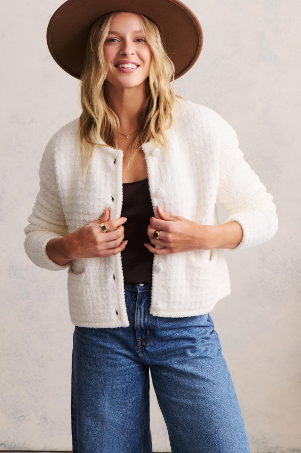Barefoot Dreams Button Cardigan Pearl Outerwear in at Wrapsody