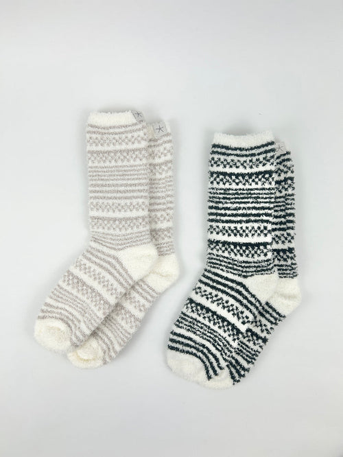 Barefoot Dreams Checks/Stripes Dark Moss & Stone Sock Set Loungewear in at Wrapsody