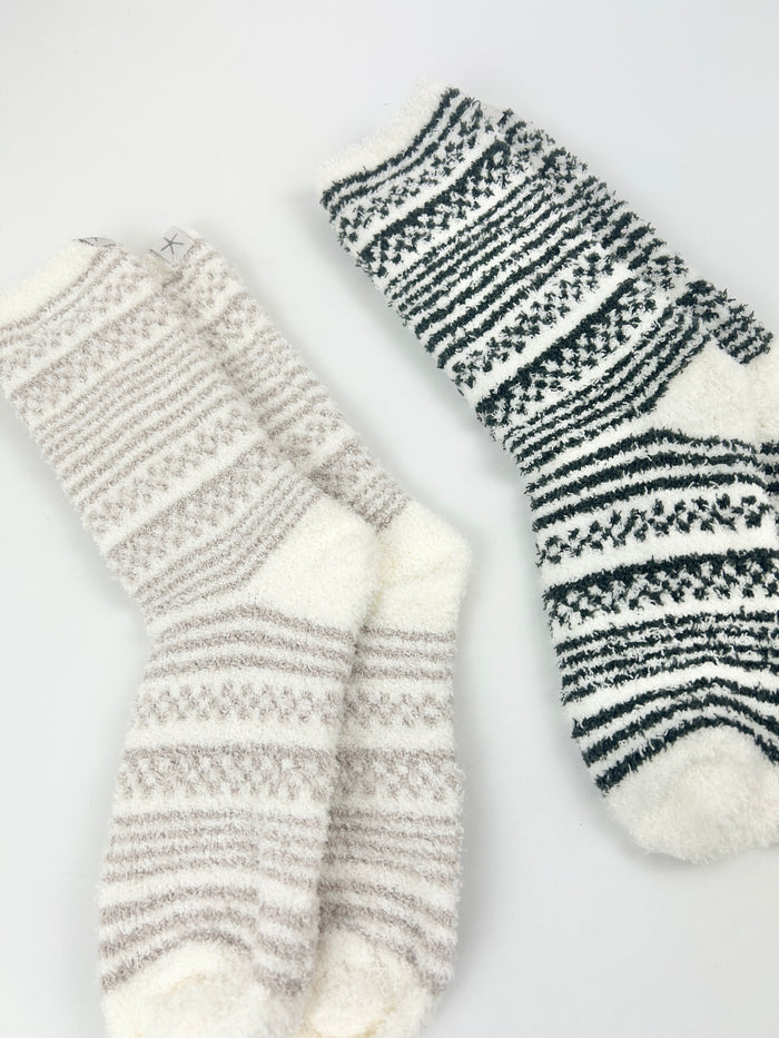 Barefoot Dreams Checks/Stripes Dark Moss & Stone Sock Set Loungewear in at Wrapsody