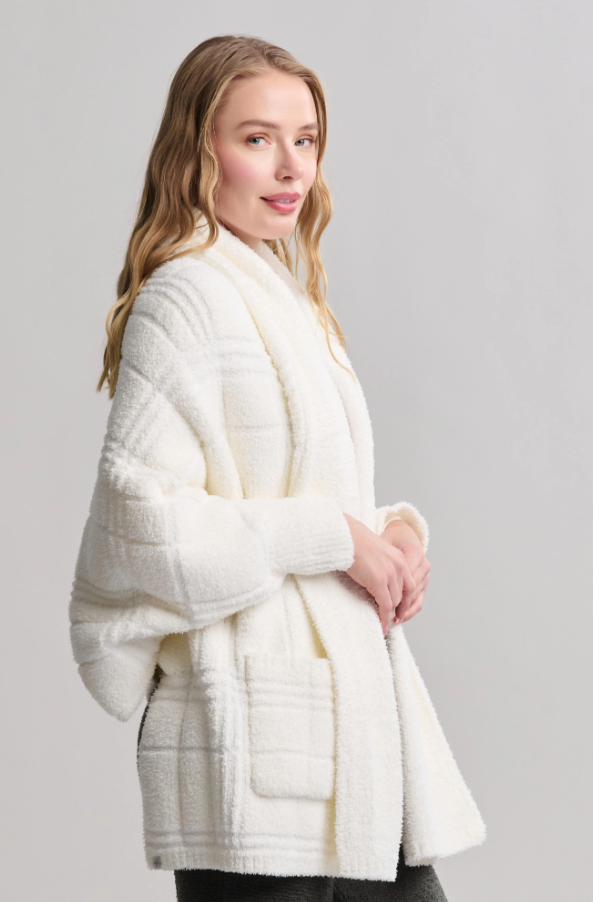 Barefoot Dreams CozyChic Tonal Plaid Pearl Blanket Wrap Outerwear in at Wrapsody