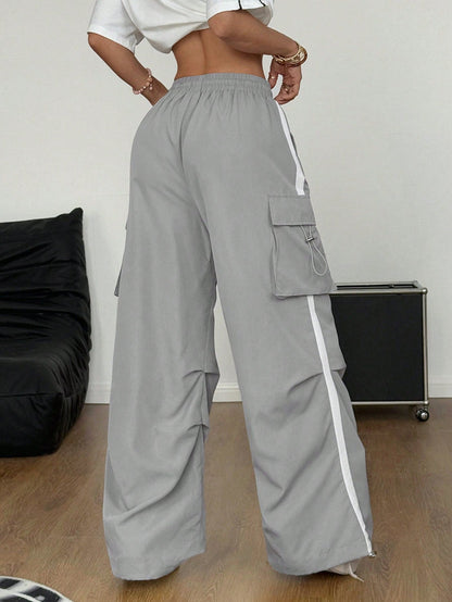 BASIC FLAP POCKET SIDE DRAWSTRING WAIST CARGO PANTS
