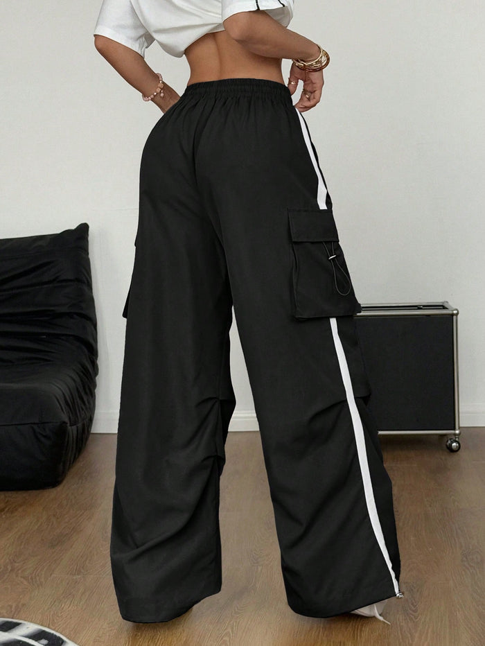 BASIC FLAP POCKET SIDE DRAWSTRING WAIST CARGO PANTS