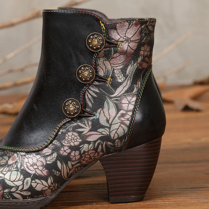 Baylor Retro Handmade Floral Ankle Boots