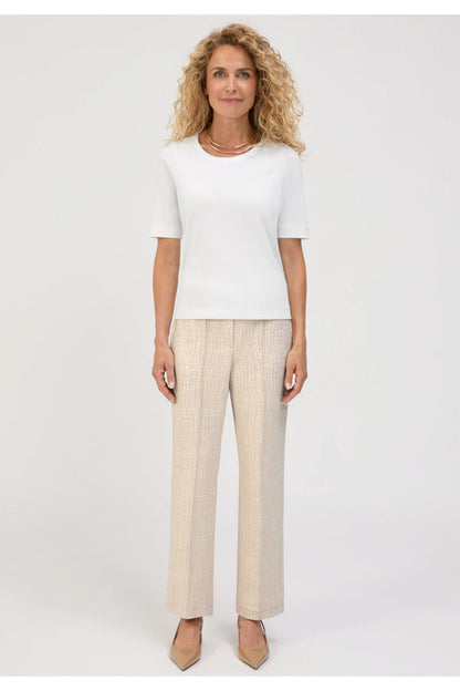 Model facing forward wearing Bianca 70023 Denver Beige Mix Trousers by bianca, shop bianca at Dotique