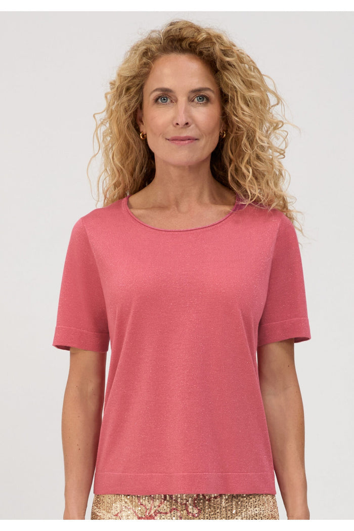 Front view of model wearing Bianca 78029 Rabea Fine Knit Top Dark Tulip by bianca, shop bianca at Dotique