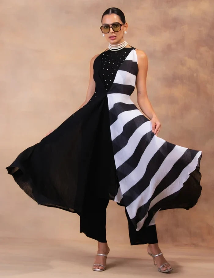 Black and White Layered Tunic Set