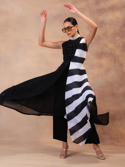 Black and White Layered Tunic Set