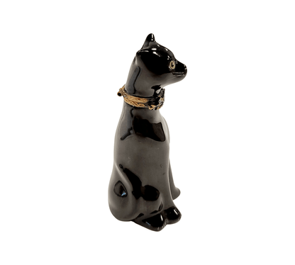 Elegant Black Panther Figurine Porcelain Limoges cat wild French Trinket Box