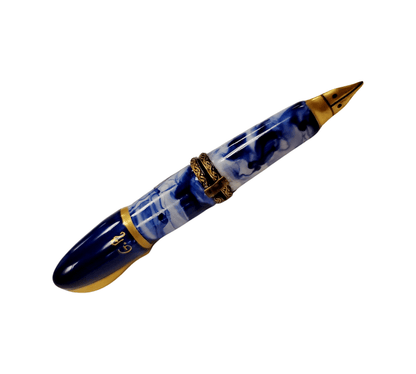 Blue Fountain Pen Limoges Box Porcelain Limoges home professional French Trinket Box