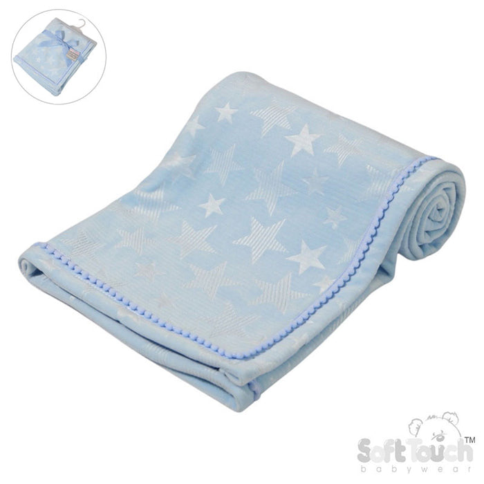 Blue Star Embossed Mink Wrap W/Pom Pom Trim FBP230-B