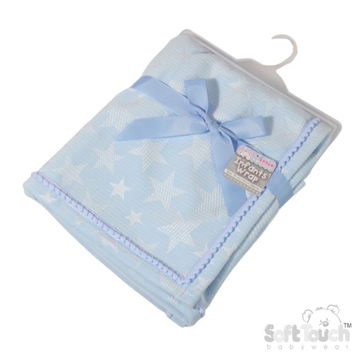 Blue Star Embossed Mink Wrap W/Pom Pom Trim FBP230-B