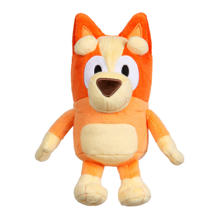 The Moose Toys Bluey & Friends Plushie features Bluey, the orange and cream dog cartoon character with large eyes, a brown nose, upright ears, and outstretched arms.