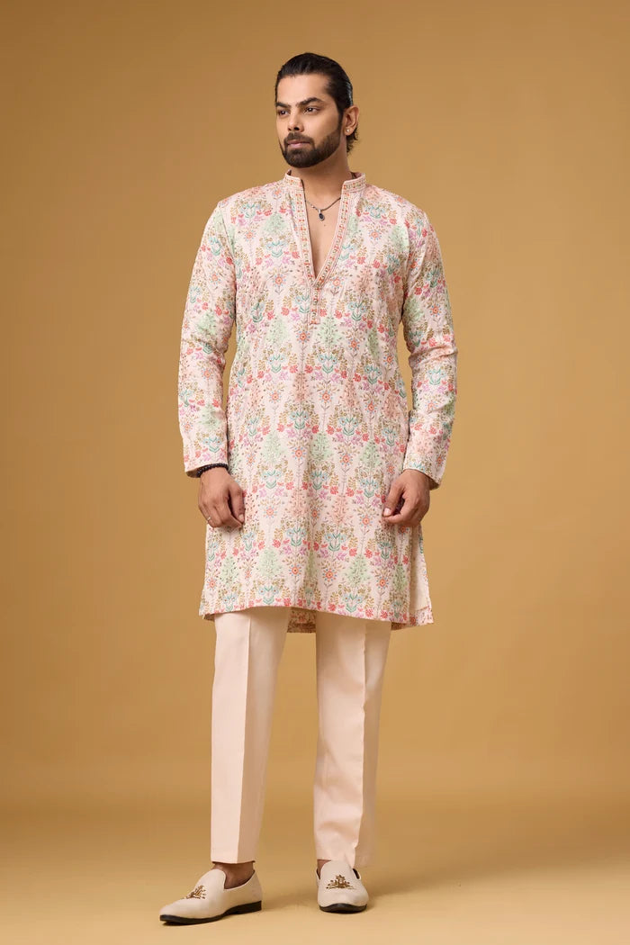 Haldi Dress for Men – Floral Garden Kurta Set | Mahavir NX