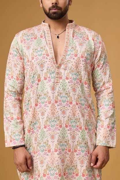 Blush Ivory Ethnic Kurta Set for Men – Side View | Mahavir NX