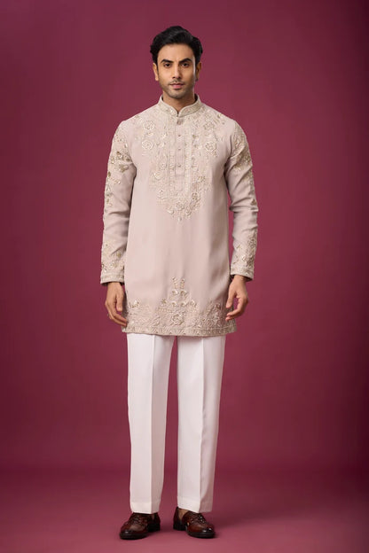 Blush Pearl Floral Embroidered Kurta Set for Men | Mahavir NX