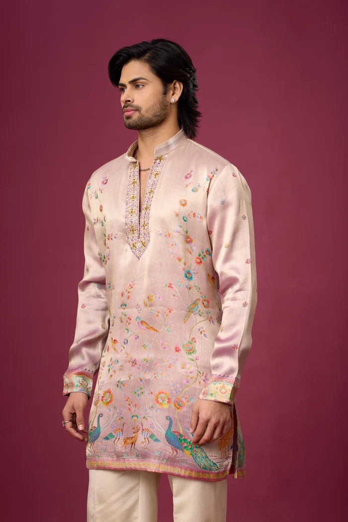 Peacock Botanical Floral Hem Kurta – Wedding Ethnic Wear | Mahavir NX