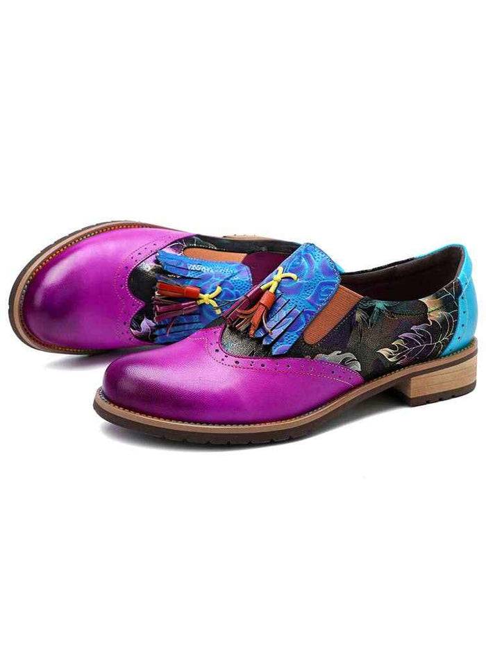 Bohemian Painted Brogue Genuine Leather Shoes