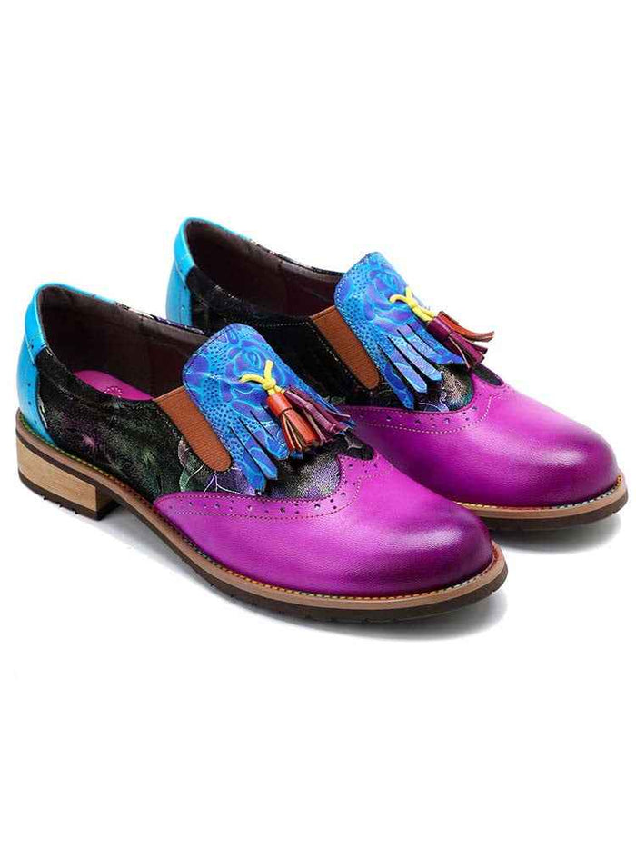 Bohemian Painted Brogue Genuine Leather Shoes