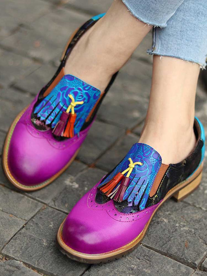 Bohemian Painted Brogue Genuine Leather Shoes