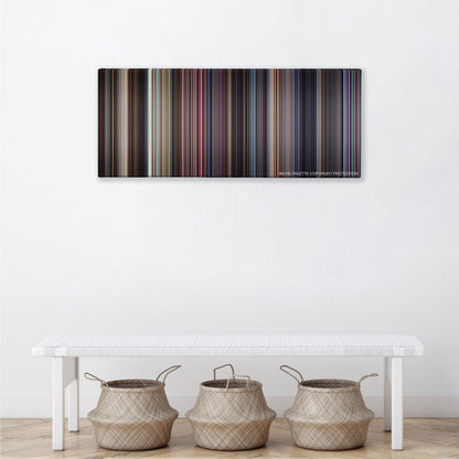 Boogie Nights color palette canvas above a white bench with three woven baskets