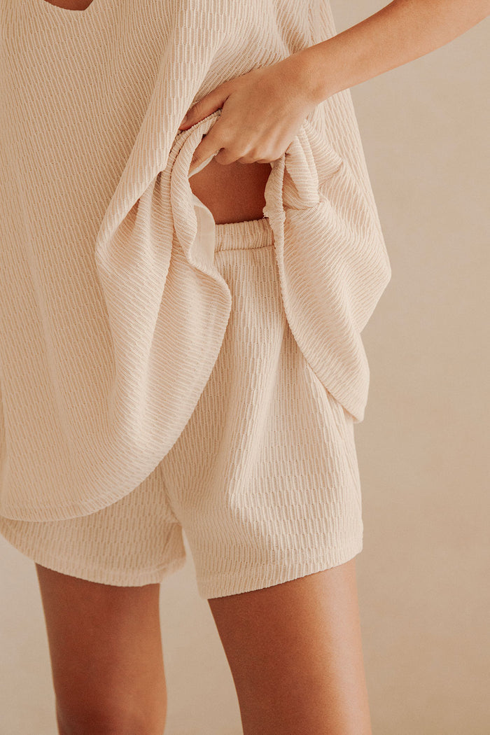 Beige High Waist Elastic Drawstring Boston Shorts