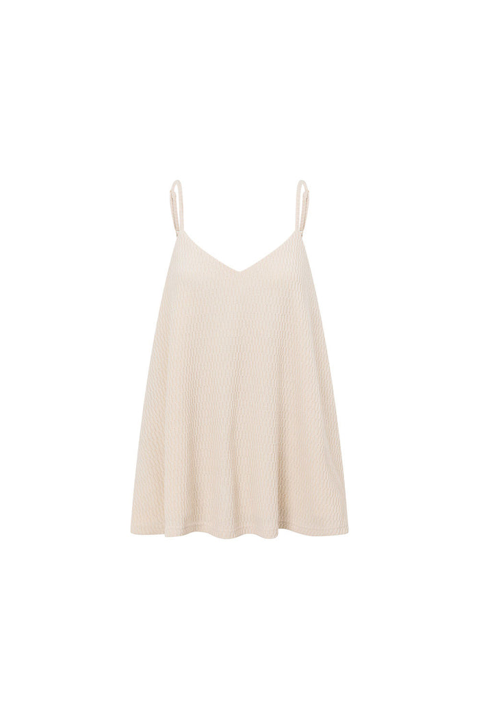 Beige V Neck Adjustable Strap Boston Top