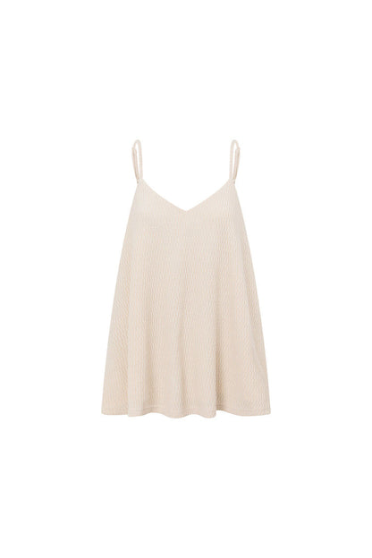 Beige V Neck Adjustable Strap Boston Top