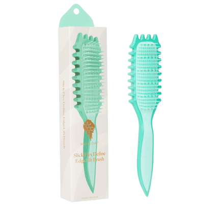 Bounce Curl Slick-Flex Define Brush Turquoise hairbrush with packaging on a white background