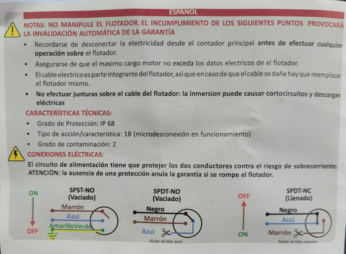 Boya de nivel bajo - interruptor - 3 m