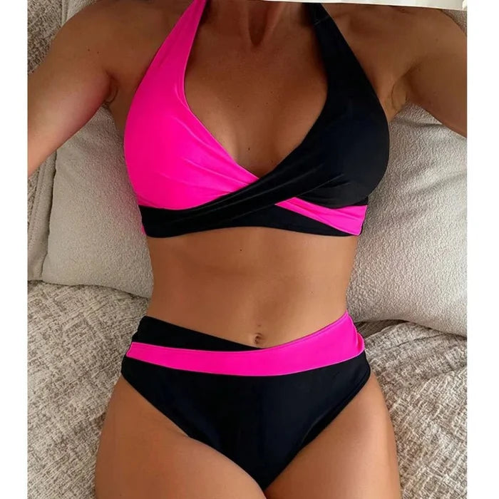 Pink and black neon leopard Brazilian high-cut bikini women FTF Market UK