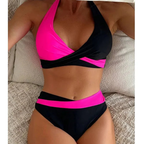 Pink and black neon leopard Brazilian high-cut bikini women FTF Market UK