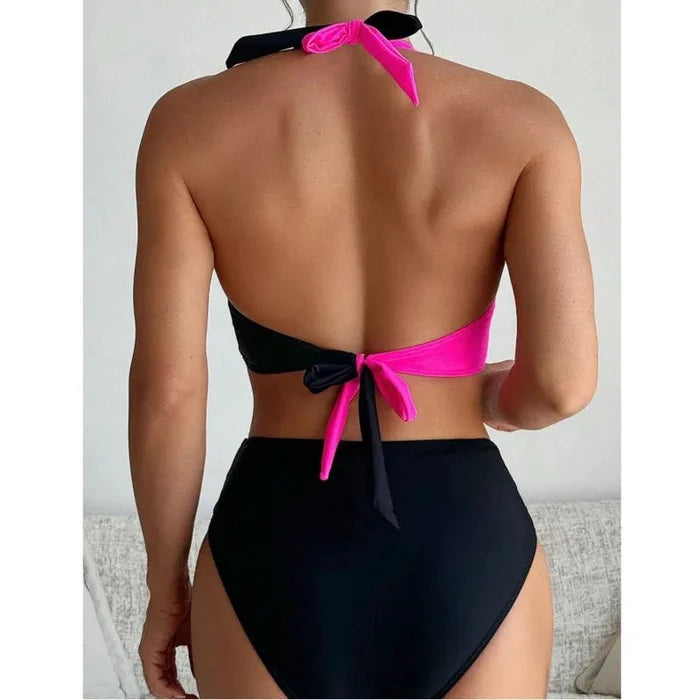 Pink and black neon leopard Brazilian high-cut bikini women FTF Market UK