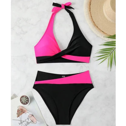Black and pink neon leopard Brazilian high-cut bikini women FTF Market UK