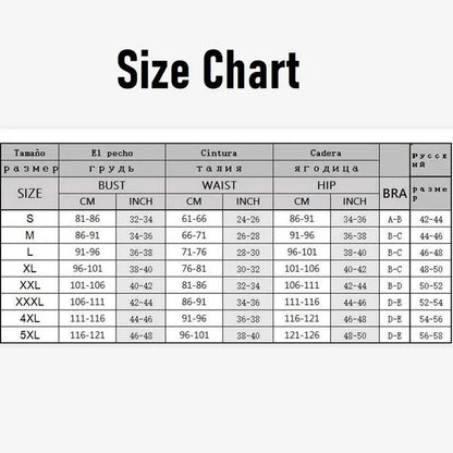 Size chart for clothing measurements in centimeters and inches on a white background