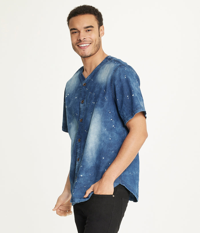 Brooklyn Laundry Men's Baseball Denim Shirt  Denim Bleach